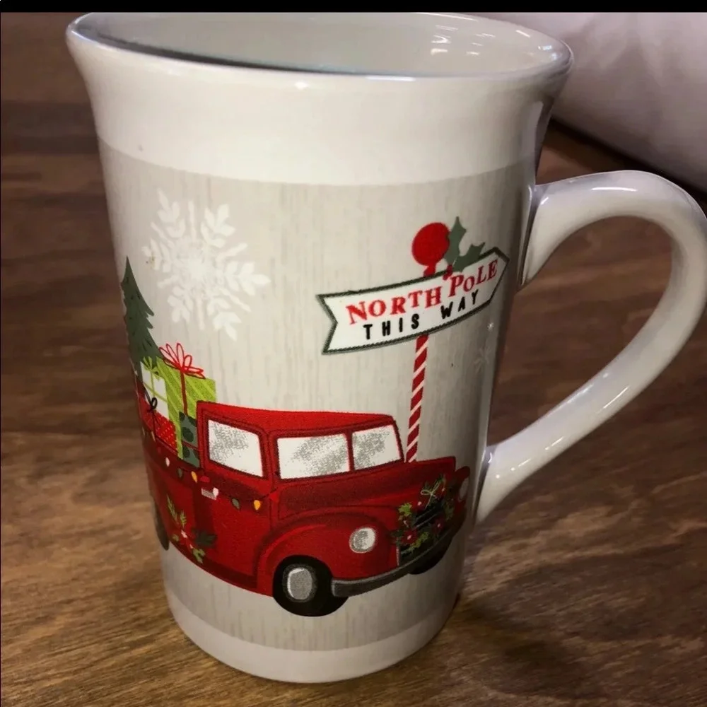 Christmas North Pole this way red chevy truck coffee mug